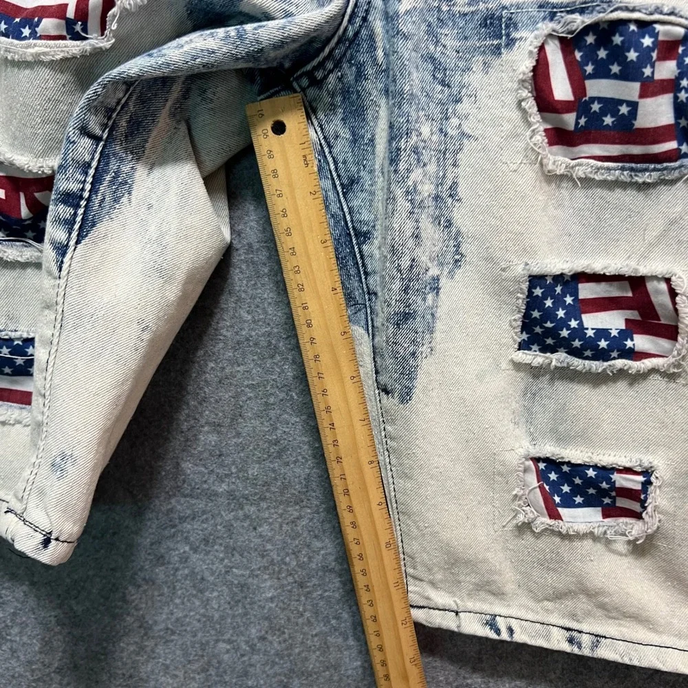 Stitches‎ & Rivets Bleach Wash Denim Shorts American Flag Patches Size 32 Jorts - Picture 4 of 8